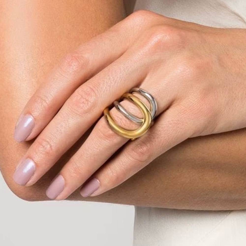 Two-Tone Gold and Silver Open Band Ring 
Waterproof, Stainless Steel